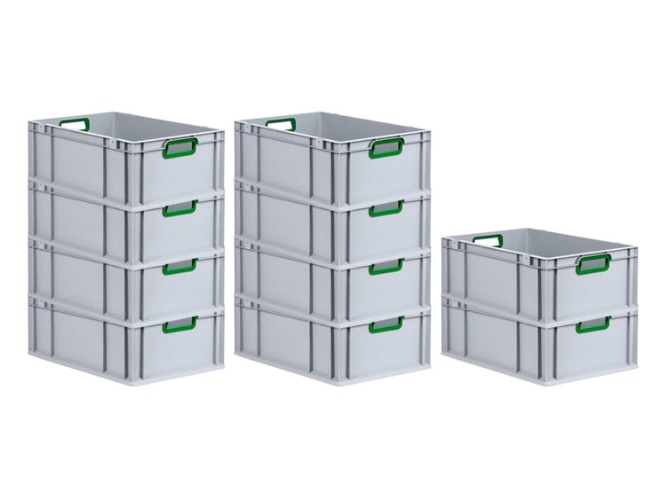 PROREGAL Spar Set 10x Eurobox Nextgen Color HxBxT 22 x 40 x 60 cm 44 Liter Griffe Grün Offen Verstärkter Boden Eurobehälter Transportbox