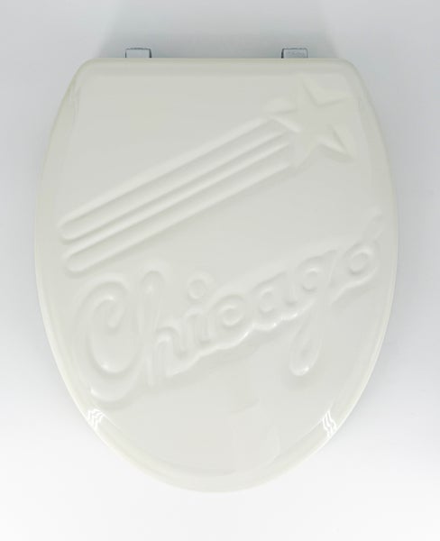 Design WC Sitz Relief Chicago, messingverchromte Scharniere