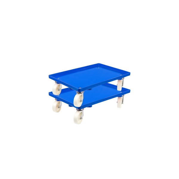 PROREGAL SparSet 2x Transportroller für Euroboxen 60 x 40 cm mit Kunststoffräder Blau Geschlossenes Deck 2 Lenkrollen und 2 Bockrollen 300 kg