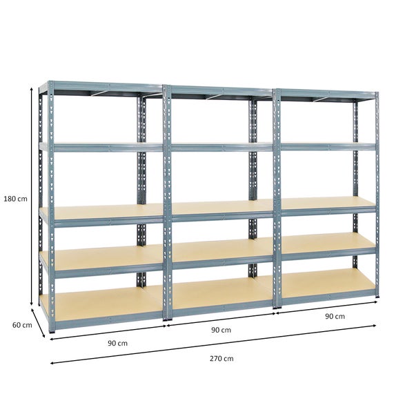 PROREGAL Mega Deal 3x Schwerlastregal Tiger HxBxT 180 x 90 x 60 cm Fachlast 265 kg 5-Ebenen Grau