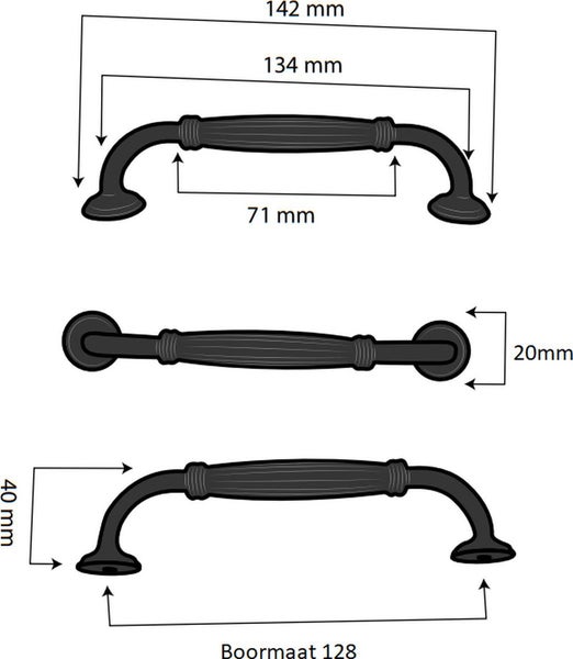 Möbelgriff Stangengriff Norfolk Lochabstand  128 mm Schwarz 10 Stück