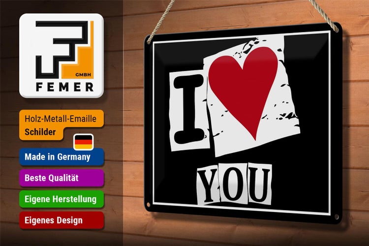 Blechschild Spruch 30x20cm I Love You (Herz)