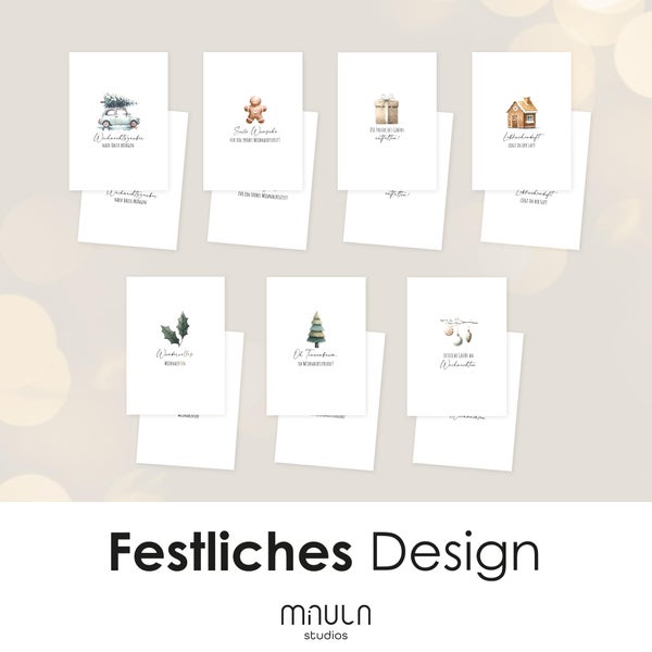 14 Weihnachtskarten mit Umschlag Set Pastell - Schöne Weihnachtskarten Adventskarten zum Aufklappen - Karten Weihnachten Set - Weihnachtskarte Set Postkarten - Weihnachten Karte mit Stickern D012 D012