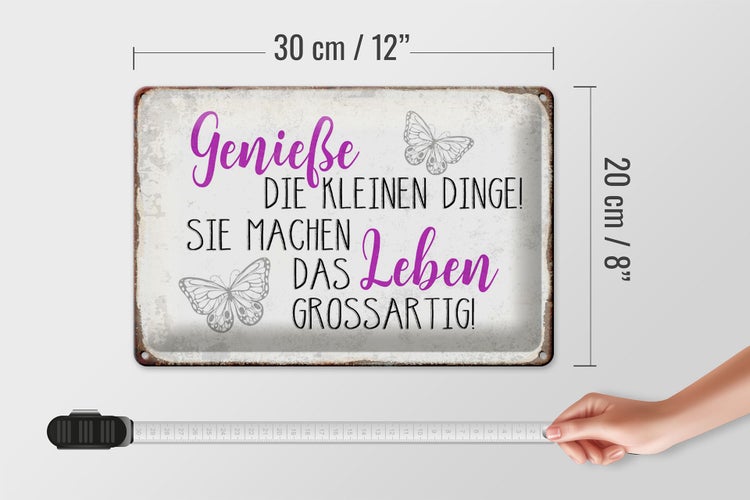 Blechschild Spruch 30x20cm genieße kleine Dinge das Leben
