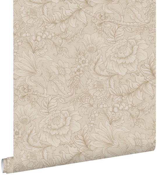 ESTAhome Tapete Blumenmuster Beige - 53 cm x 10.05 m - 139795