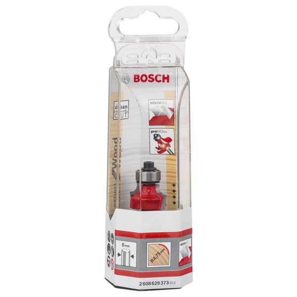 Bosch Abrundfräser Expert for Wood in transparenter Verpackung, Schaft 8 Millimeter, Radius 4,75 Millimeter.