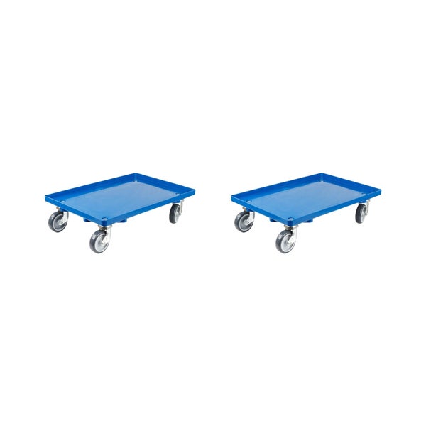 PROREGAL SparSet 2x Transportroller für Euroboxen 60 x 40 cm mit Gummiräder Blau Geschlossenes Deck 2 Lenkrollen und 2 Bremsrollen Traglast 300 kg