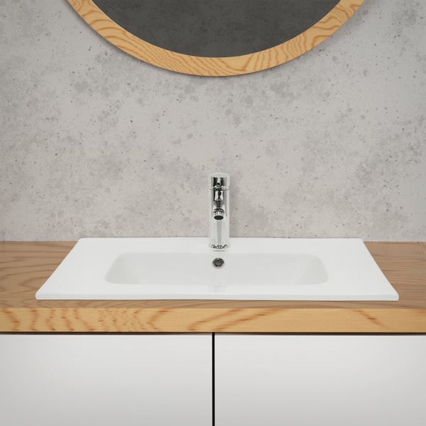 ML-Design Waschbecken aus Keramik Weiß 71x16,5x46 cm Eckig, Einbauwaschbecken mit Hahnloch und Überlauf, Aufsatzwaschbecken Einbauwaschtisch Waschschale Waschplatz Handwaschbecken, für das Badezimmer