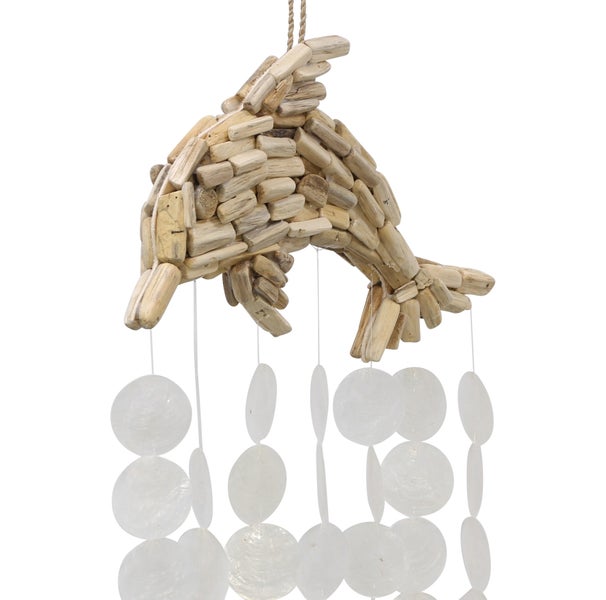 FRANK FLECHTWAREN|Delfinhänger Capiz, 33 x 5 x 54 cm, TREIBHOLZ, CAPIZ, SISAL