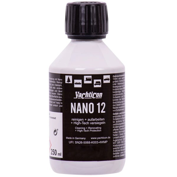 Yachticon Nano 12 Versiegelung zur Reinigung und Auffrischung von Oberflächen in einer 250 Milliliter Flasche.