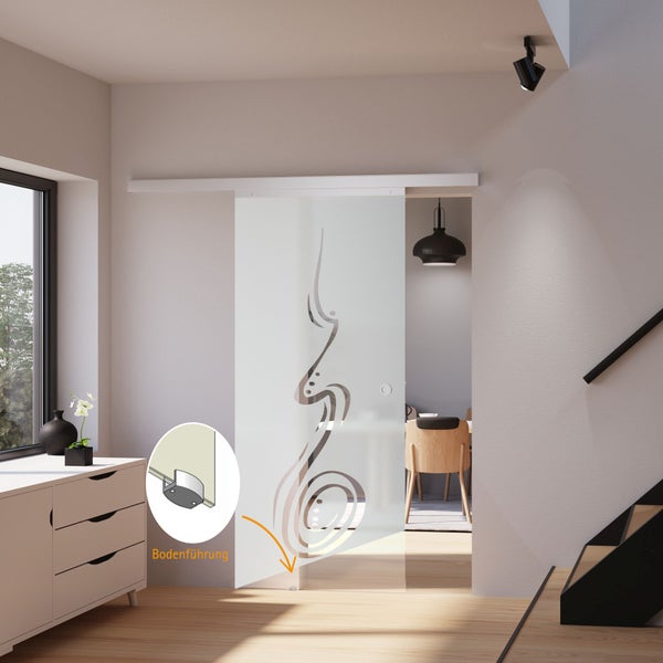 Tür Schiebetür Komplettset Glas-Tür 755x2035 Zimmertür Glasschiebetür curved -  Griffknopf+2seitiger Softclose
