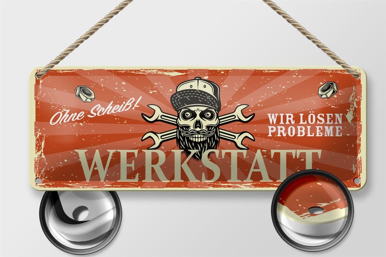 Blechschild Spruch 27x10cm ohne Scheiß Werkstatt lösen Probleme