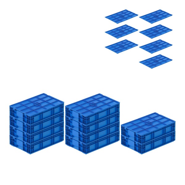 PROREGAL SparSet 10x VDA KLT Kleinladungsträger Light mit glattem Boden und Auflagedeckel HxBxT 147 x 40 x 60 cm 22 Liter KLT Transportbox