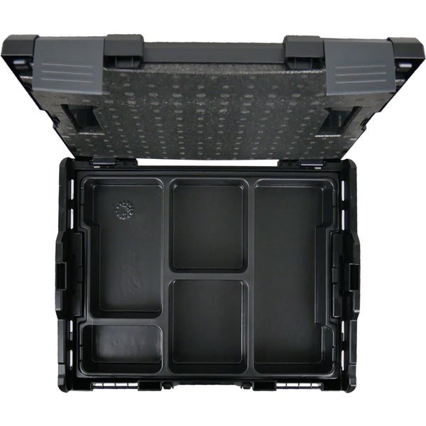 Offener Sortimentskasten aus Kunststoff mit mehreren Fächern.