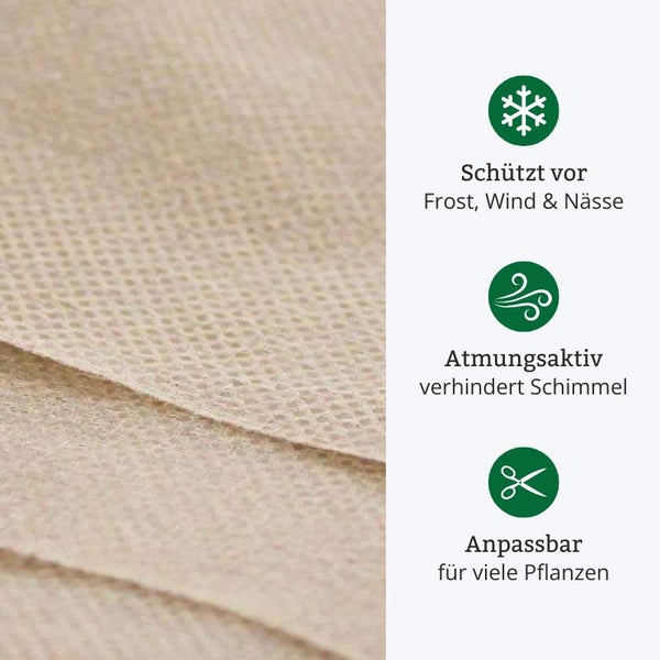 Pflanzenschutzvlies schützt vor Frost, Wind und Nässe, ist atmungsaktiv und anpassbar