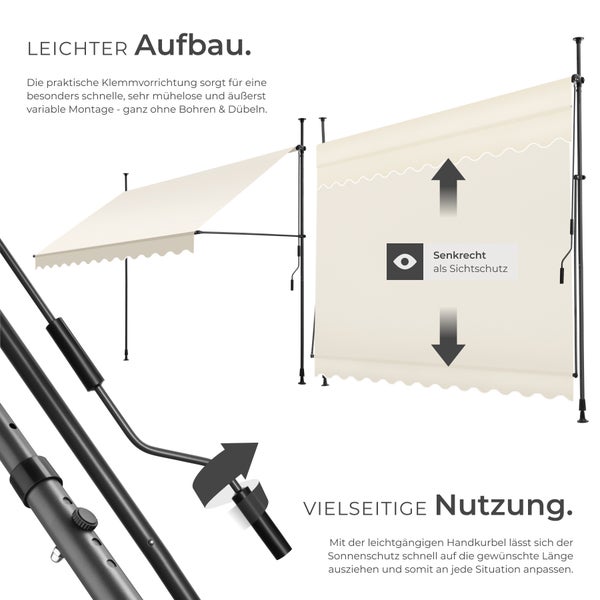 Klemmmarkise tectake  einfache Montage mit Handkurbel beige