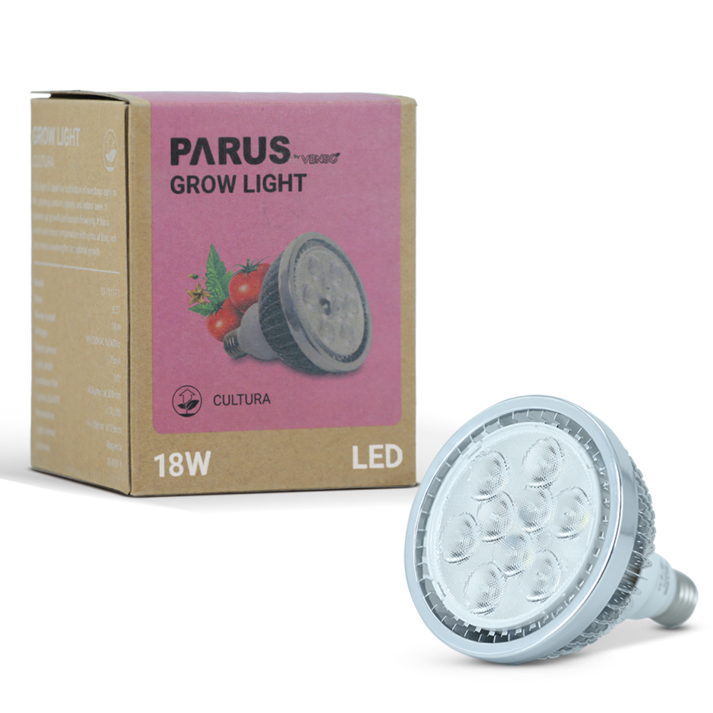 Parus by Venso LED Pflanzenlampe Vollspektrum Cultura LED Lampe E27 18W 60°, Wachstumslampe für Pflanzen wie Kräuter-, Gemüse- und Blühpflanzen, Parus Pflanzenlampe LED Vollspektrum Pflanzenlicht