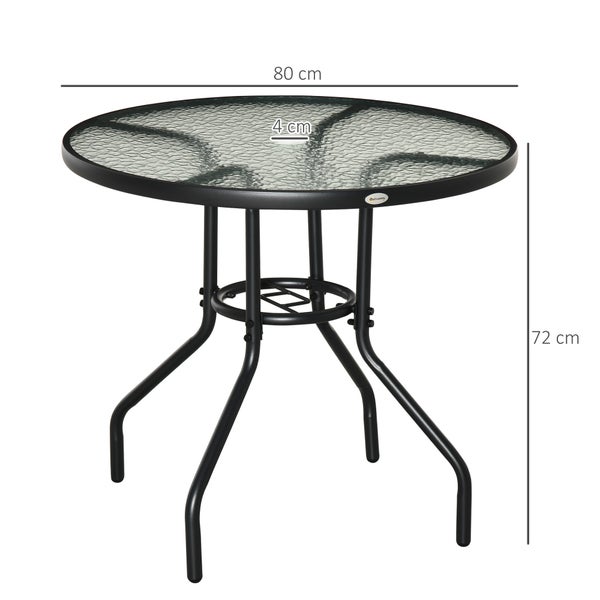 Outsunny Gartentisch, Beistelltisch mit Schirmloch,  Ø80 x 72 cm, Hartglas + Metall, Schwarz