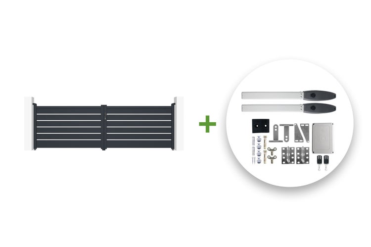 Graues elektrisches Flügeltor VOGEL 400B120 + Motorisierung HICKER B200