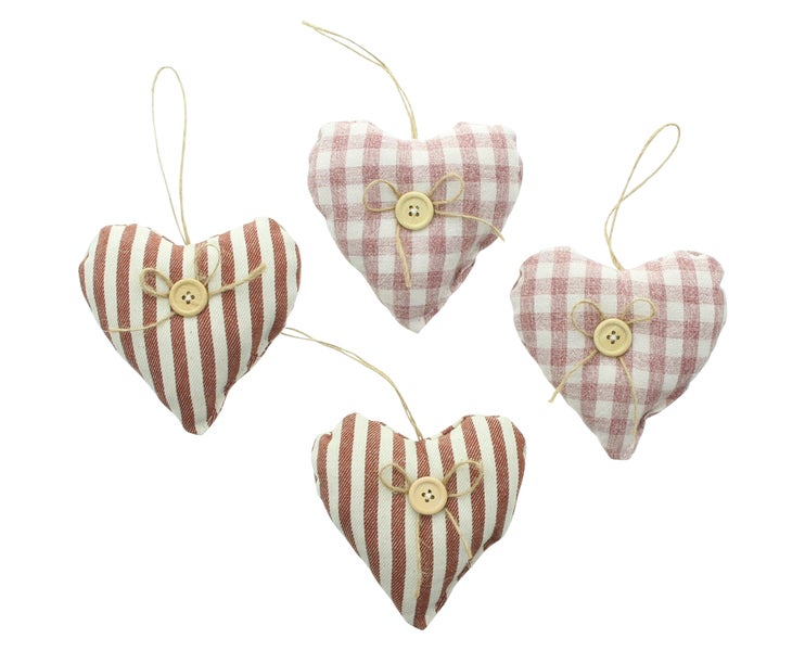FRANK FLECHTWAREN|Hänger Knopfherzchen, 4er Set, 13 x 13 cm, BAUMWOLLE, LEINEN, POLYESTER