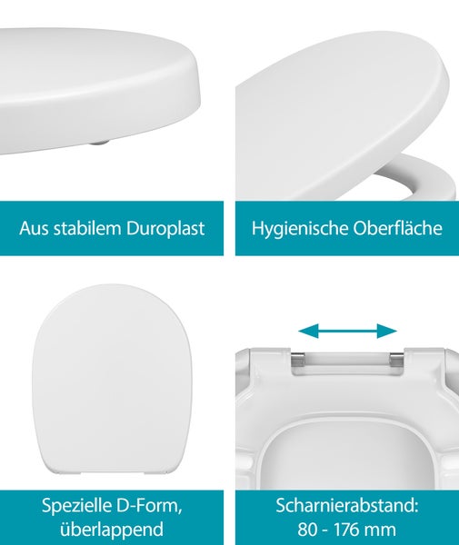 Calmwaters WC-Sitz für Ideal Standard Connect | Toilettensitz Absenkautomatik | Duroplast | Take-Off & Top-Fix | Überlappend | Edelstahlscharnier | Made in EU | Weiß | 26LP6261