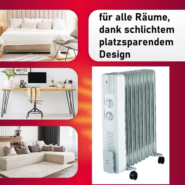JUNG YPSOS WIN15 Ölradiator Heizung Elektrisch mit Thermostat (1,0 Watt, Raumgröße: 15 m²)