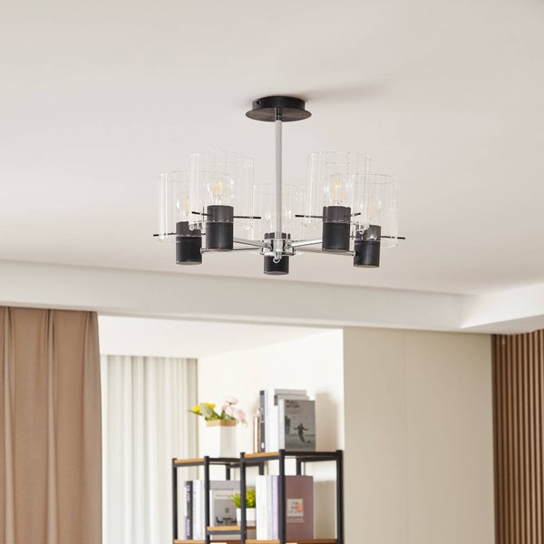 Lucande Deckenlampe Eirian (Modern) in Transparent aus Metall (5 flammig, E27) - Deckenleuchte Lampe Wohnzimmerleuchte