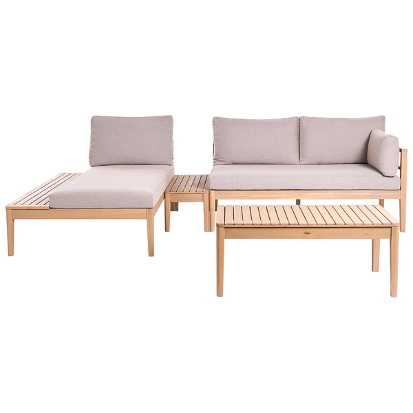 Gartenlounge Set aus Holz mit Polsterauflagen bestehend aus Sofa Loungetisch und Liege