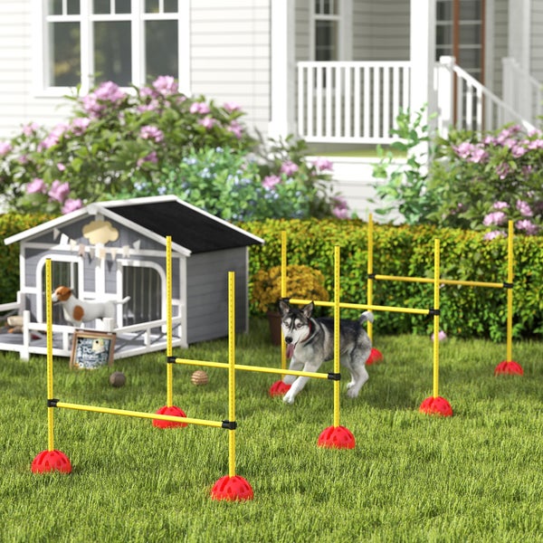 PawHut Agility Set Hunde 4-teiliges befüllbar Agility-Ausrüstung für Hundetraining Steckhürdenset mit höhenverstellbar Hürden Tragetasche Trainingszubehör Koordinationstraining für Spiele Training