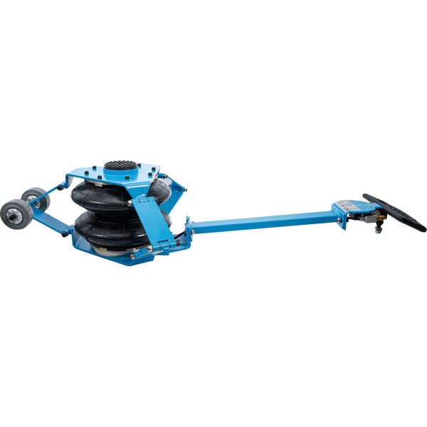 Pneumatischer Wagenheber mit Luftbalg hebt ein Auto in einer Werkstatt an.