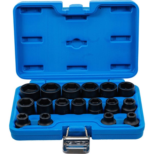 BGS Kraft-Steckschlüssel-Einsatz-Satz Sechskant extra flach Antrieb Innenvierkant 12,5 mm (1/2) SW 8 - 24 mm 17tlg. - 9286