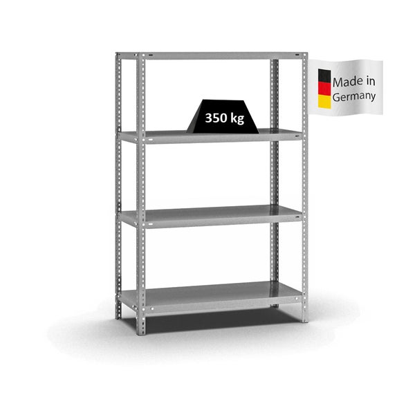 PROREGAL Fachbodenregal Schraubsystem Heavy-Duty Grundregal HxBxT 150 x 100 x 40 cm 4 Ebenen Fachlast 350 kg Beidseitig Nutzbar Verzinkt