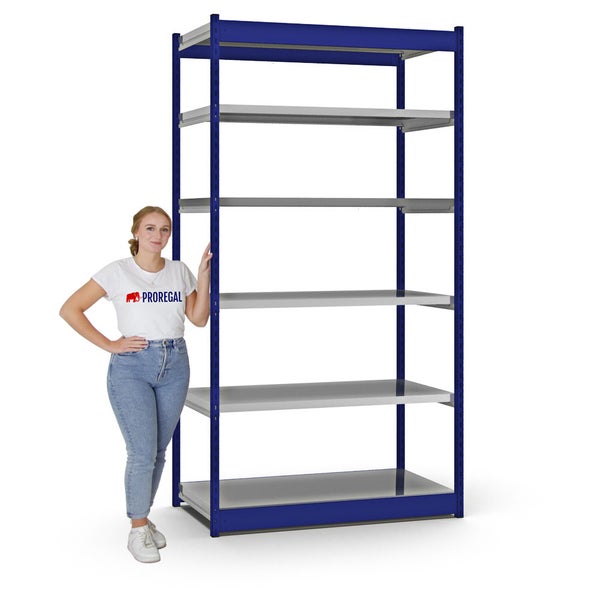 PROREGAL Fachbodenregal Stecksystem Vierkant-Profil Grundregal HxBxT 250 x 132,5 x 60 cm 6 Ebenen Einseitige Bauart Fachlast 200 kg Enzianblau