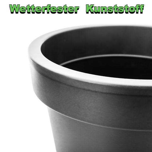 BigDean 3x Blumentopf XXL ø60 cm Classic anthrazit - mit 360 Grad Rollen wiederverschließbarer Wasserablauf - wetterfest bruchsicherer Kunststoff - Pflanzkübel groß Außen & Innen geeignet