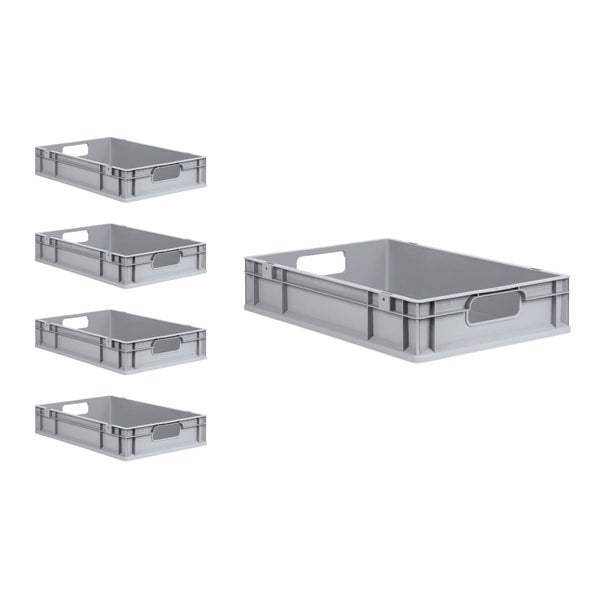 PROREGAL Spar Set 5x Eurobox Nextgen Economy Mit Auflagedeckel & 4x Schiebeschnappverschlüsse Rot Griffe Offen HxBxT 12 x 40 x 60 cm 23 Liter