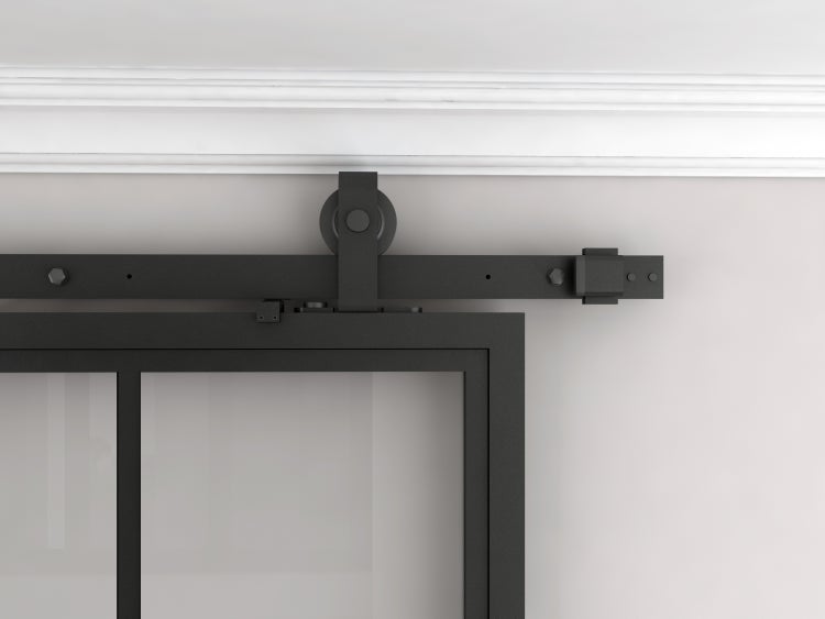 Loftschiebetür Doppelflügelig 2050x2200mm satiniert Stahl in schwarz, Komplettset