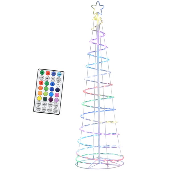 Outsunny LED Spiralbaum Weihnachtsbaum mit 135 Mini-Lichtern Christbaum Lichterbaum für Innen und Außen Weihnachtsdekoration PP-Kunststoff Metall Weiß Ø55 x 183 cm