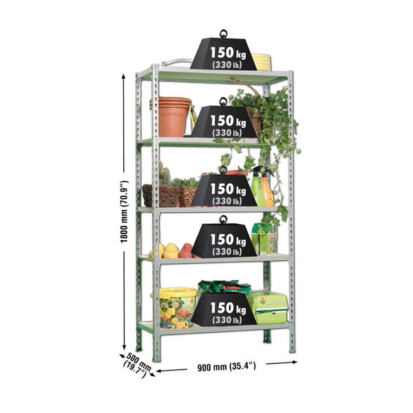 PROREGAL Schwerlastregal Muli HxBxT 180 x 90 x 50 cm 5 Fachböden Fachlast 150 kg Grau