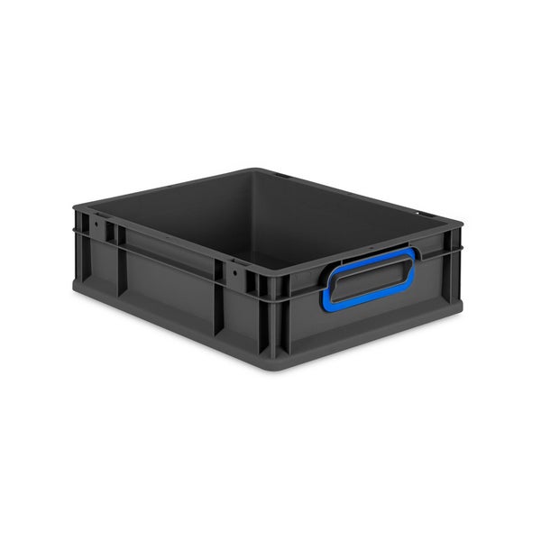 Eurobox NextGen Color, HxBxT 12x30x40cm, 11 Liter, Griffe blau geschlossen, Schwarz, Eurobehälter, Transportbox, Transportbehälter, Stapelbehälter