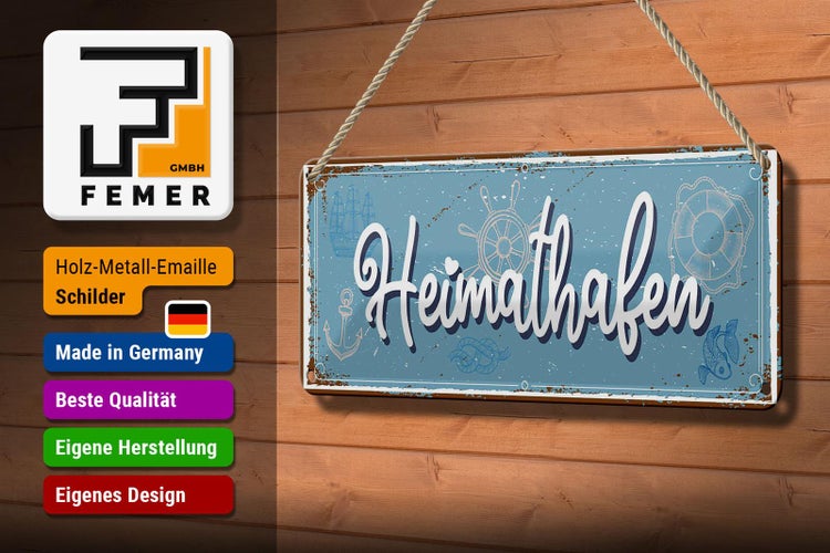 Dekoratives Metallschild Heimathafen mit maritimen Motiven und Aufhängung