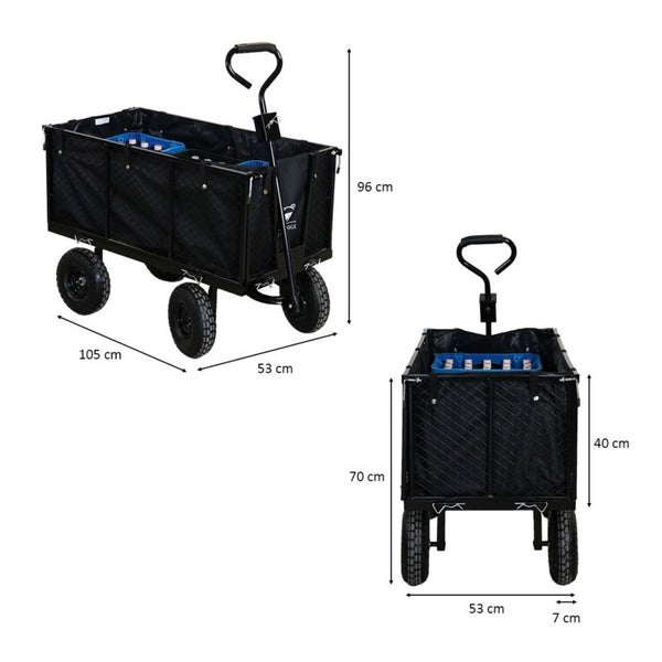 BERLINLODGE Bollerwagen All Black 205L | HxBxT 96x53x105cm | Traglast 550kg | Schwarz | Gartenwagen Transportwagen Gartenkarre Handwagen