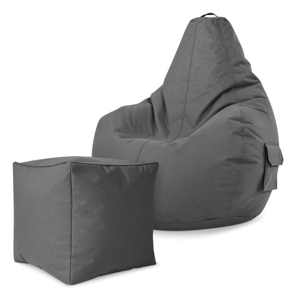 Green Bean 2er Set Sitzsack + Hocker - fertig befüllt - robust waschbar schmutzabweisend - Kinder & Erwachsene Bean Bag Bodenkissen Lounge Sitzhocker Relax-Sessel Gamer Gamingstuhl Pouf - Grün