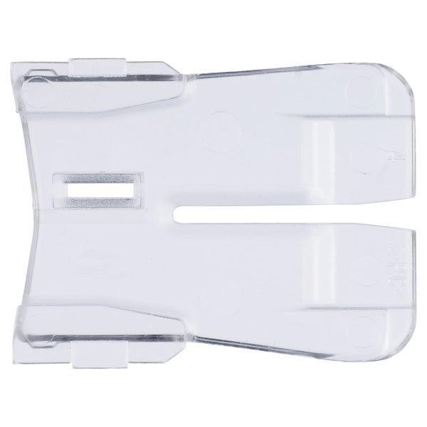 Transparenter Montageclip aus Kunststoff für Profile mit rechteckiger Aussparung und Schlitz.