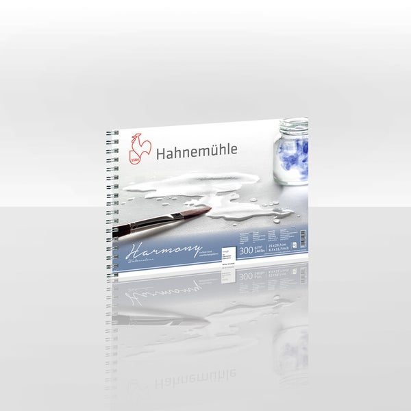 Hahnemühle Harmony Aquarellblock mit Spiralbindung, 300 Gramm pro Quadratmeter, 21 mal 29,7 Zentimeter, 12 Blatt, raue Oberfläche.