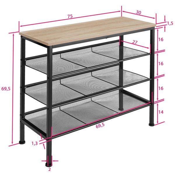 Schuhregal tectake Wolverhampton 75,5 x 30,5 x 69,5 cm Industrial Style Industrial Holz hell, Eiche Sonoma