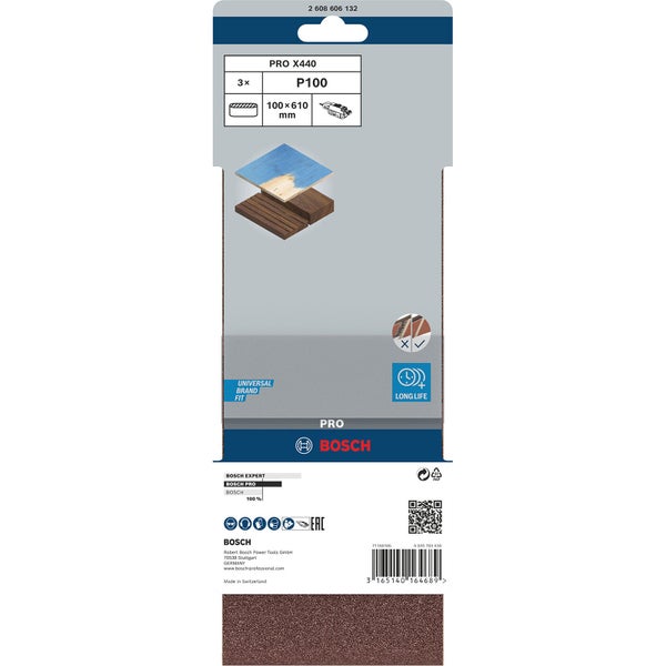 Bosch Schleifbandset PRO X440, Körnung P100, 100x610 Millimeter, Dreierpack