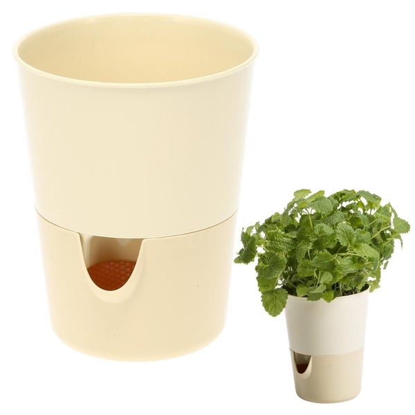 Kräutertopf mit Bewässerungssystem Kräutergarten Küche Balkon Fensterbank Selbstbewässernd Glänzend Kräuterbeet Kräuter Blumen Topf hell + dunkel elfenbein