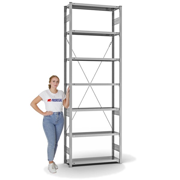 PROREGAL Fachbodenregal Stecksystem T-Profil Medium-Duty Grundregal HxBxT 300 x 100 x 30 cm 7 Ebenen Fachlast 220 kg Einseitig Nutzbar Verzinkt