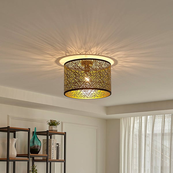 Lindby Deckenlampe Yonah (Landhaus, Vintage Rustikal) in Gold / Messing aus Textil (1 flammig E27) - Deckenleuchte Lampe Wohnzimmerleuchte
