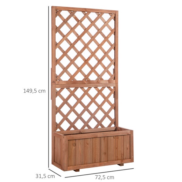Outsunny Hochbeet Pflanzenkasten mit Rankgitter, Spalier Pflanzkübel, Blumenkasten Holz, 72,5x31,5x149,5cm für Garten Balkon Terasse, Blumenkübel für Kletterpflanzen, Blumen, Orange